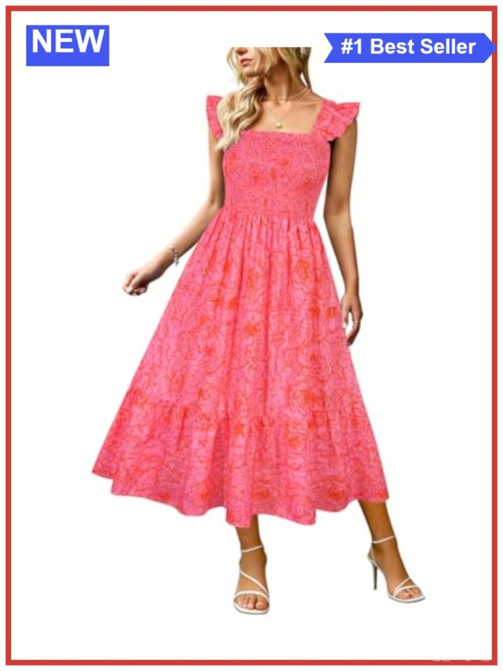 Plus Size Sleeveless Square Neck Smocked Ruffle Strap Midi Dress with Pockets